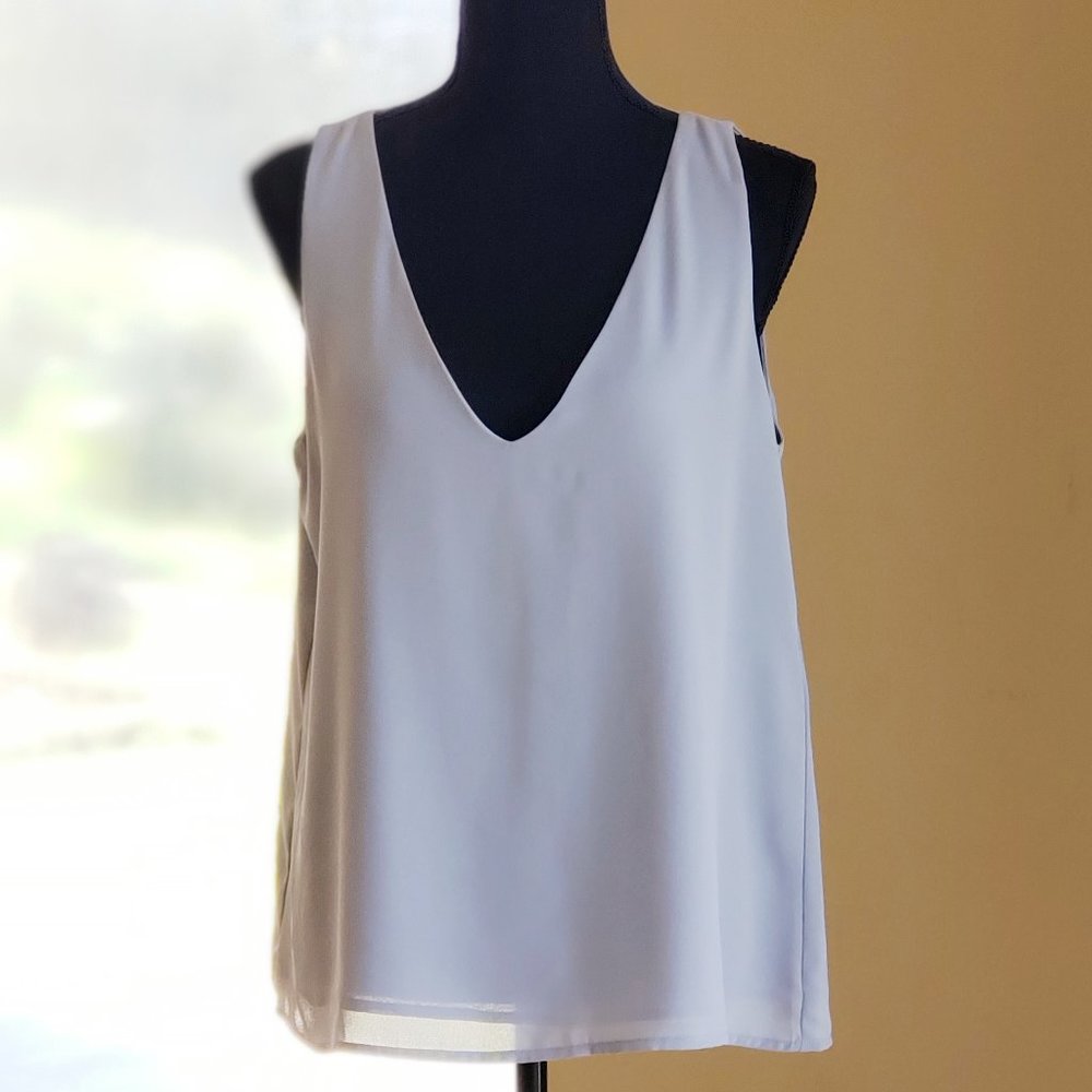 Grey Blue V-Neck Sleeveless Blouse Sz M